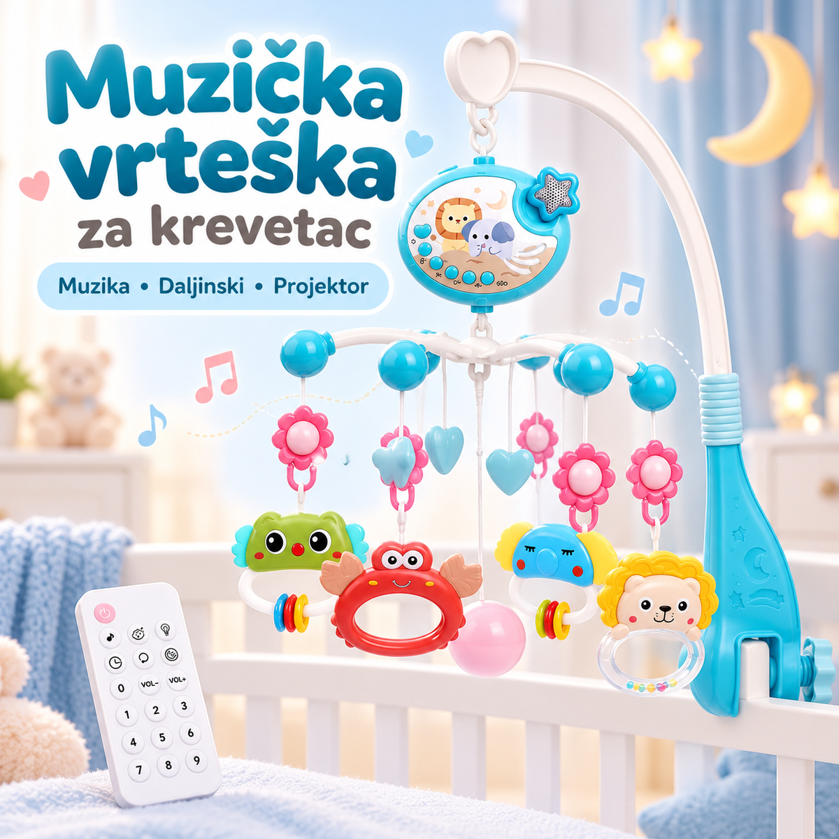Baby Dream 3u1 – Muzička Vrteška za Bebe sa Projektorom i Daljinskim