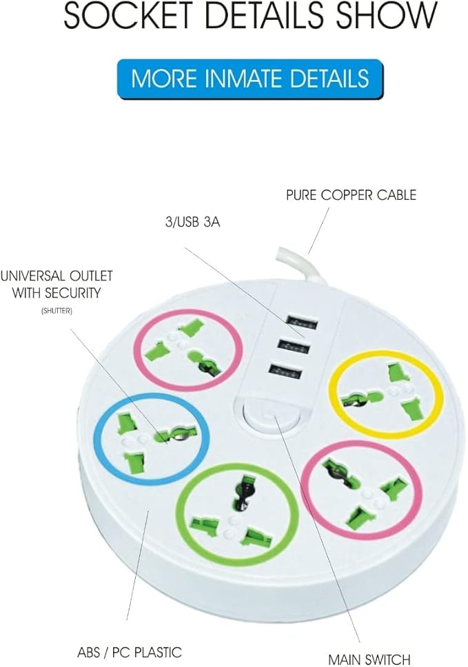 Pametna kružna produžna utičnica sa USB punjačima