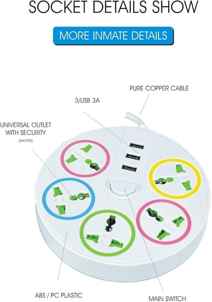 Pametna kružna produžna utičnica sa USB punjačima