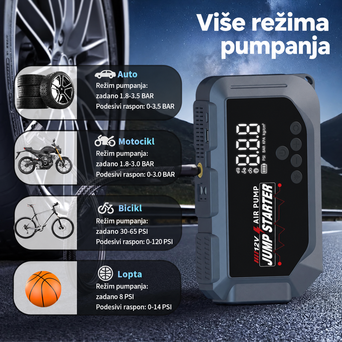 K3 5u1 Jump Starter i Kompresor za Gume