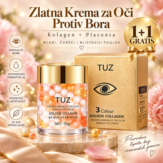 Zlatna Krema za Oči Protiv Bora Sa Kolagenom i Placentom 1+1 GRATIS